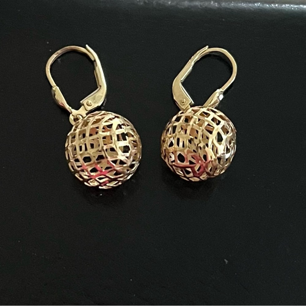 Stunning Solid 14K Gold Diamond Cut Sparkly Ball Drop Earrings! - Picture 15 of 16